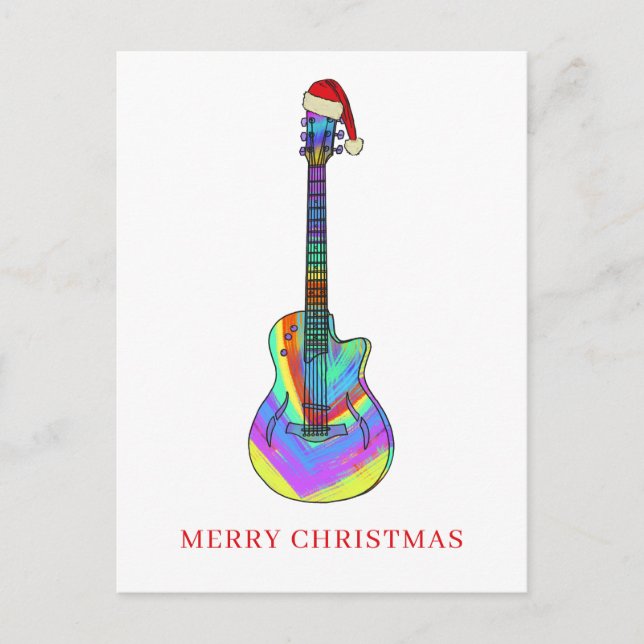 Merry Christmas guitar colorful Holiday Postcard (Front)
