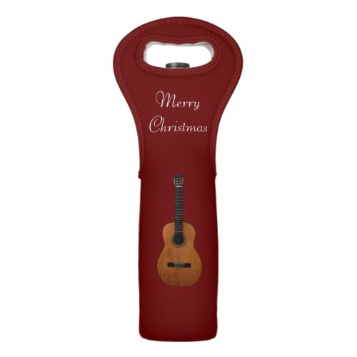 Merry Christmas Guitar Musical Red Wine Bag