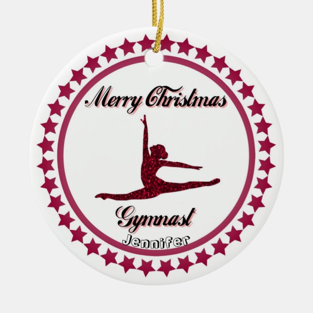 Merry Christmas Gymnast Ceramic Ornament (Front)
