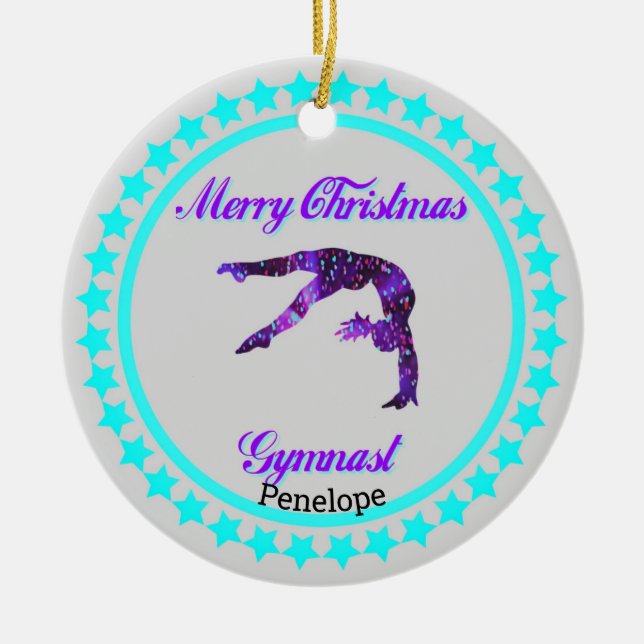 Merry Christmas Gymnast Ceramic Ornament (Front)