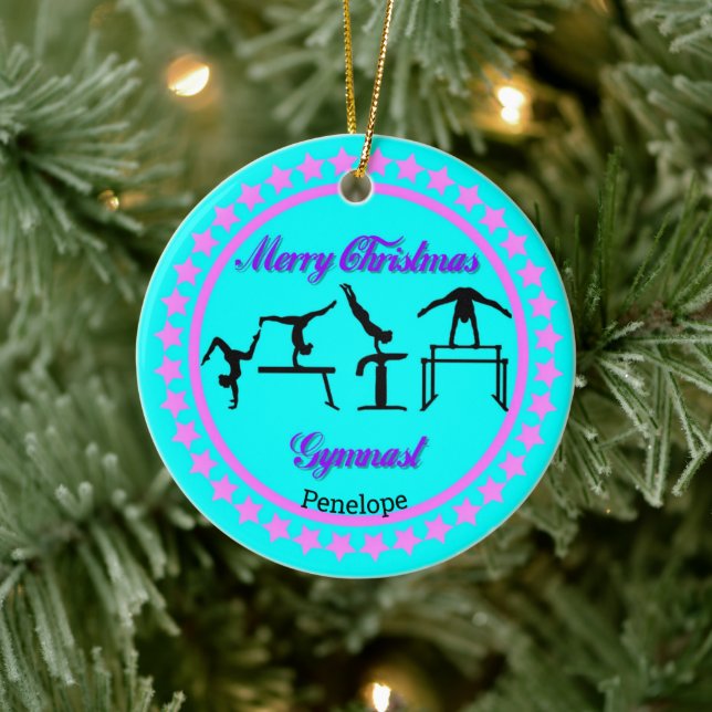 Merry Christmas Gymnast Ceramic Ornament (Tree)