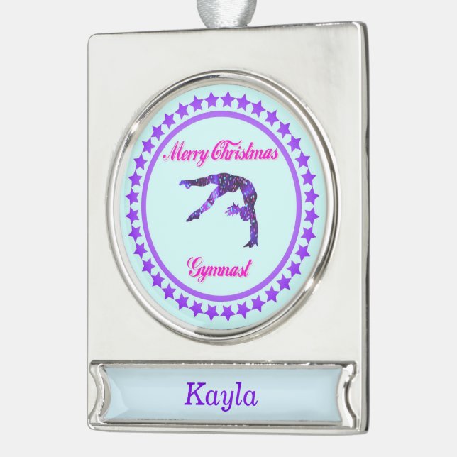 Merry Christmas Gymnast Custom Banner Ornament (Left)