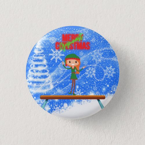 Merry Christmas Gymnast Elf Button