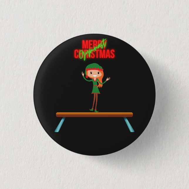 Merry Christmas Gymnast Elf Button (Front)