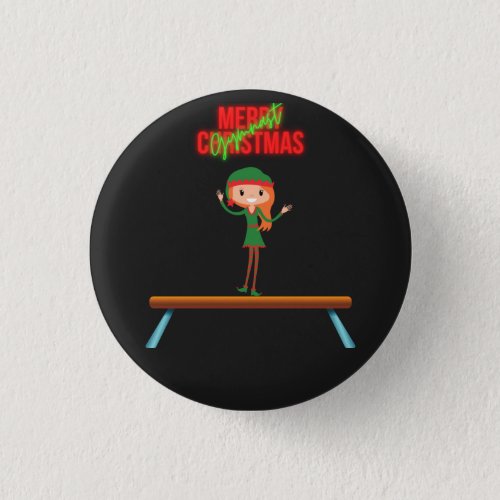 Merry Christmas Gymnast Elf Button