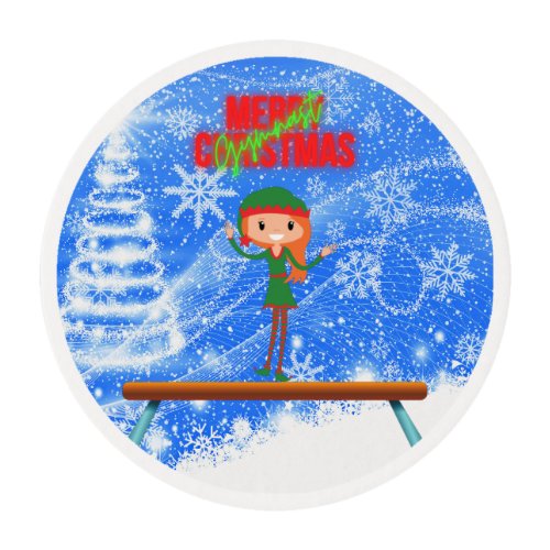Merry Christmas Gymnast Elf Edible Frosting Rounds