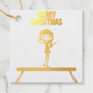 Merry Christmas Gymnast Elf Foil Favor Tags