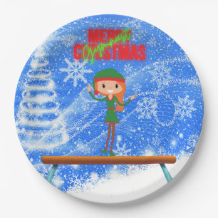 Merry Christmas Gymnast Elf Paper Plates