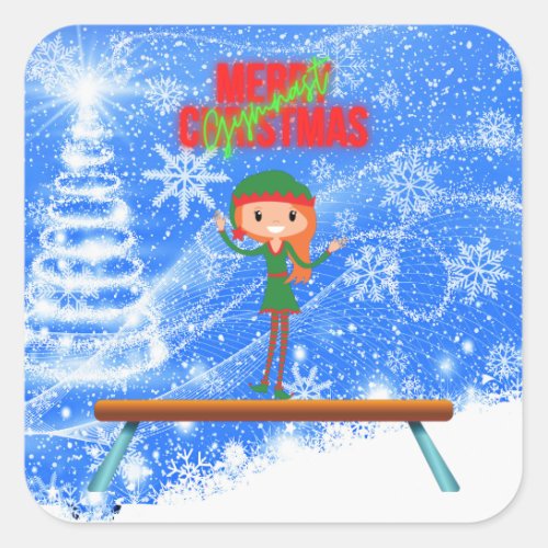 Merry Christmas Gymnast Elf Square Sticker