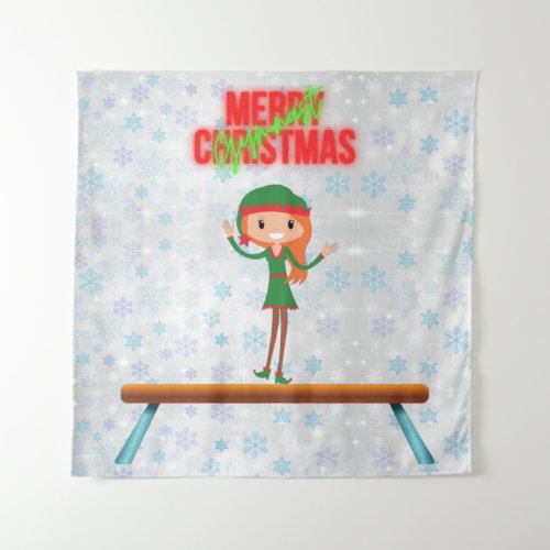 Merry Christmas Gymnast Elf Tapestry