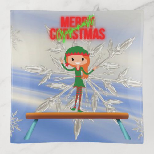 Merry Christmas Gymnast Elf Trinket Tray
