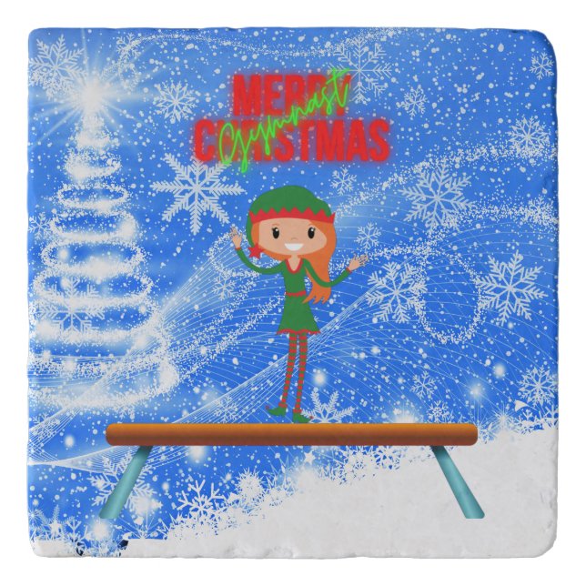 Merry Christmas Gymnast Elf Trivet (Front)