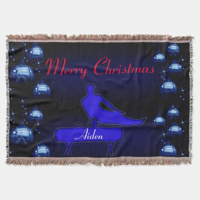 Merry Christmas Gymnastics Boys Personalized Throw Blanket (Front)