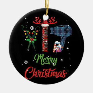 Merry Christmas Hairstylist Funny Tool Hairdresser Ceramic Ornament