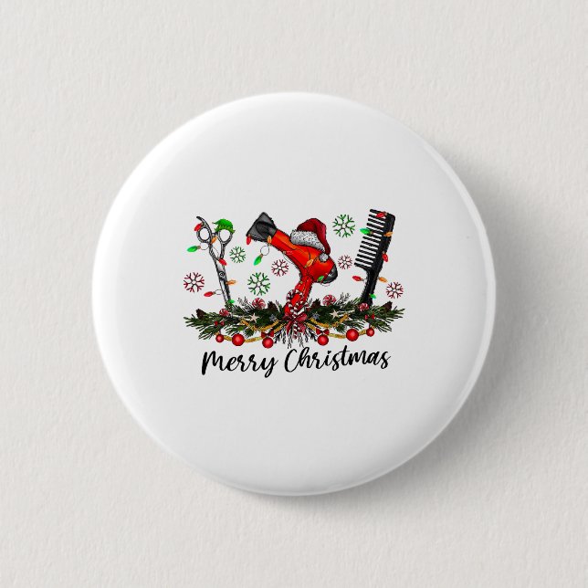 Merry Christmas Hairstylist Hairdresser Matching C Button (Front)