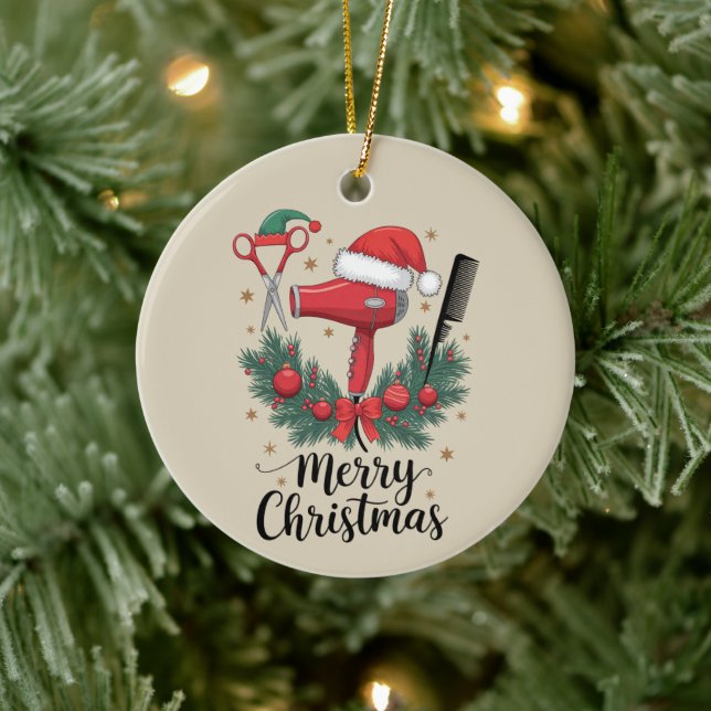 Merry Christmas Hairstylist Hairdresser Xmas Hair  Ceramic Ornament (Tree)