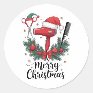 Merry Christmas Hairstylist Hairdresser Xmas Hair Classic Round Sticker