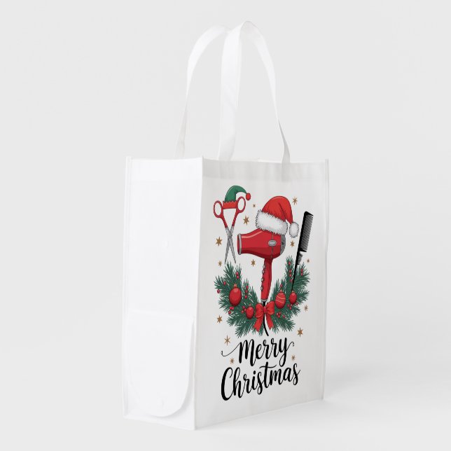 Merry Christmas Hairstylist Hairdresser Xmas Hair  Grocery Bag (Front Side)