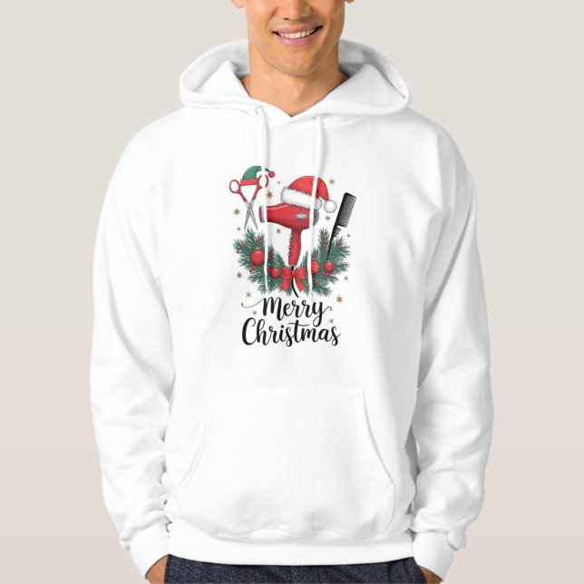 Merry Christmas Hairstylist Hairdresser Xmas Hair  Hoodie (Front)
