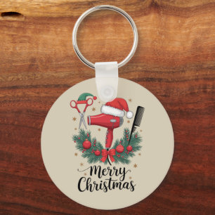 Merry Christmas Hairstylist Hairdresser Xmas Hair Keychain
