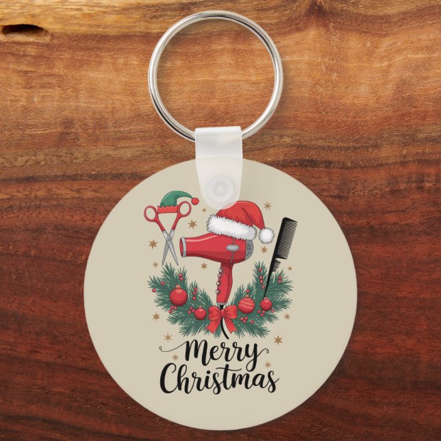 Merry Christmas Hairstylist Hairdresser Xmas Hair  Keychain (Front)