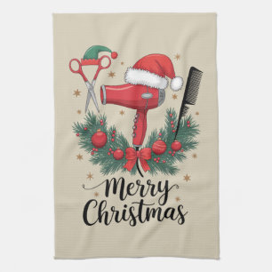 Merry Christmas Hairstylist Hairdresser Xmas Hair  Kitchen Towel