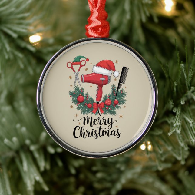 Merry Christmas Hairstylist Hairdresser Xmas Hair  Metal Ornament (Tree)