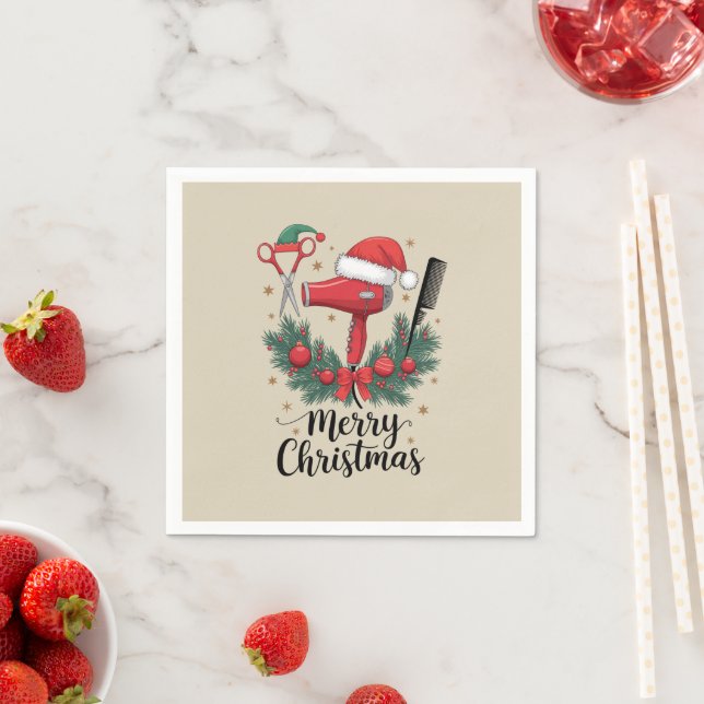 Merry Christmas Hairstylist Hairdresser Xmas Hair  Napkins (Insitu)