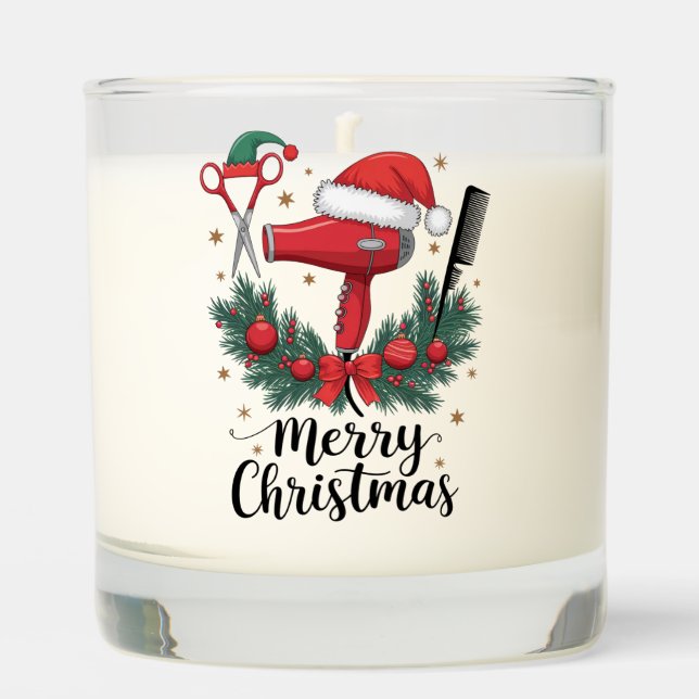 Merry Christmas Hairstylist Hairdresser Xmas Hair  Scented Candle (Front)