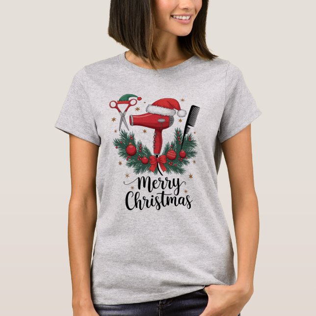 Merry Christmas Hairstylist Hairdresser Xmas Hair  T-Shirt (Front)