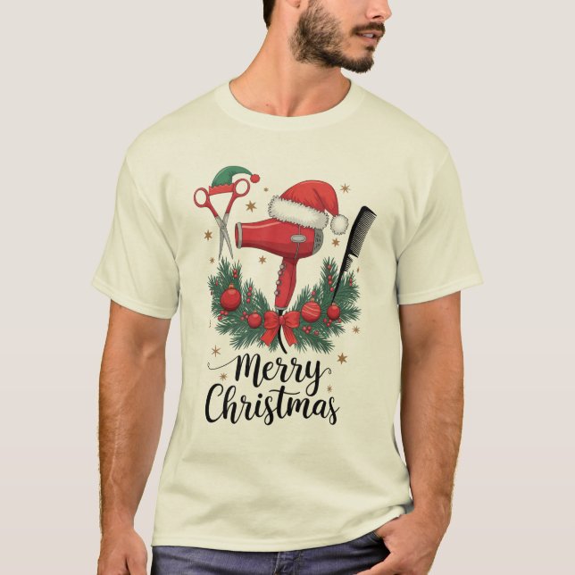 Merry Christmas Hairstylist Hairdresser Xmas Hair  T-Shirt (Front)
