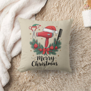 Merry Christmas Hairstylist Hairdresser Xmas Hair  Throw Pillow