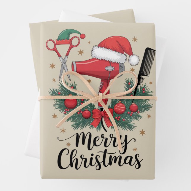 Merry Christmas Hairstylist Hairdresser Xmas Hair  Wrapping Paper Sheets (In situ)