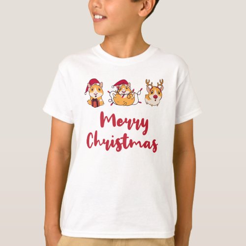 Merry Christmas Hamsters Playing Graphic T_Shirt