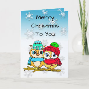 Merry Christmas Hand Drawn Festive Owls Card