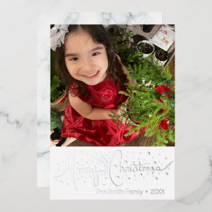 Merry Christmas Hand Drawn Photo Pressed Foil Holiday Card