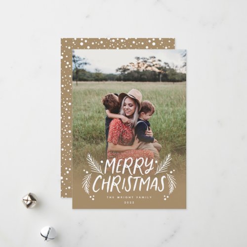 Merry Christmas Hand drawn Pine Berries Photo Holi Holiday Card