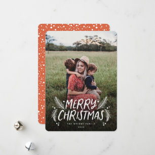 Merry Christmas Hand drawn Pine Berries Photo Holiday Card