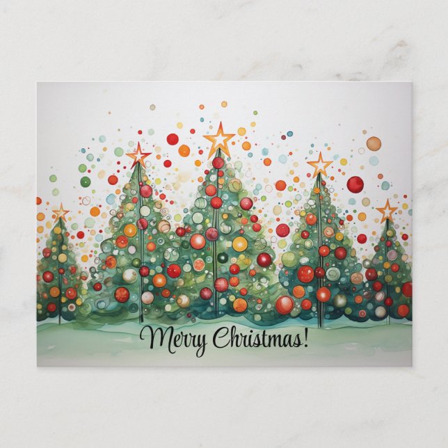 Merry Christmas Hand-Drawn Trees Postcard (Front)