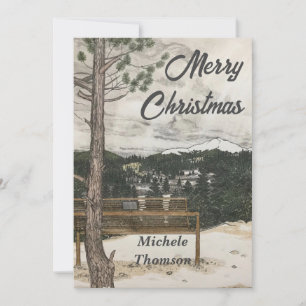 Merry Christmas hand drawn winter landscape Holiday Card