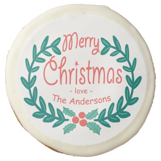 MERRY CHRISTMAS HAND-DRAWN WREATH SUGAR COOKIE (Front)