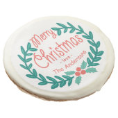 MERRY CHRISTMAS HAND-DRAWN WREATH SUGAR COOKIE (Angled)