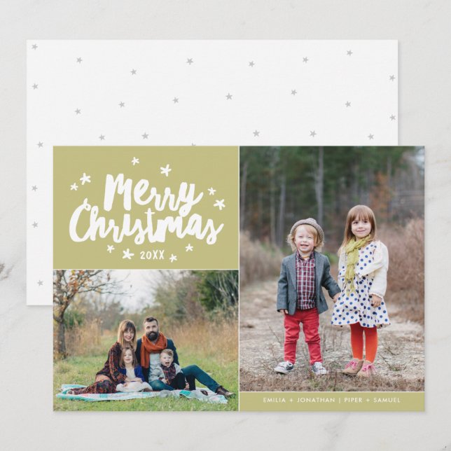Merry Christmas Hand Lettered 2 Photo Holiday (Front/Back)