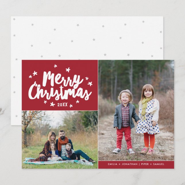 Merry Christmas Hand Lettered 2 Photo Holiday (Front/Back)