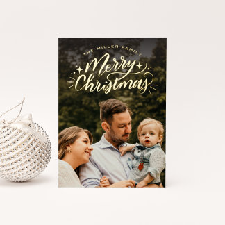 Merry Christmas Hand-Lettered Photo Foil Holiday Card