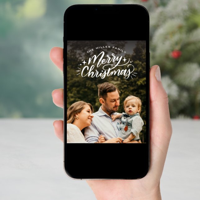 Merry Christmas Hand-Lettered Photo Holiday Card (Front Digital)