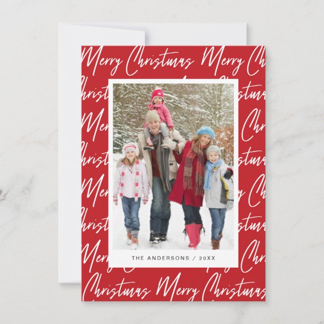 Merry Christmas Hand Lettered Photo Script Text Holiday Card (Front)