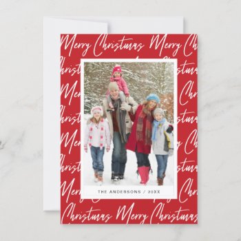 Merry Christmas Hand Lettered Photo Script Text Holiday Card by HolidayInk at Zazzle