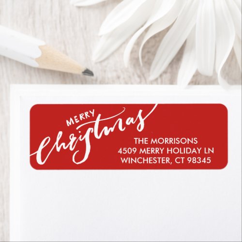 Merry Christmas Hand lettered Red Return Address Label