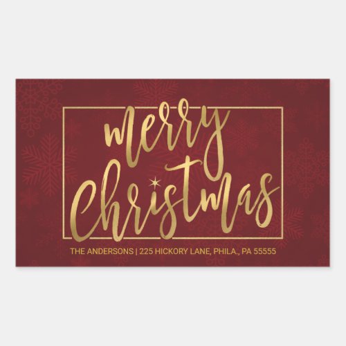 Merry Christmas Hand_Lettered Return Address Rectangular Sticker